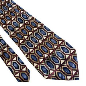 Z. Inc Blue‎ Tan Jacquard Geometric Print Wide Silk Tie